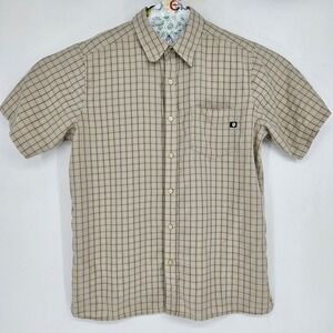 Marmot Shirt Mens Large Short Sleeve Button Up Tan Check Hiking Outdoors